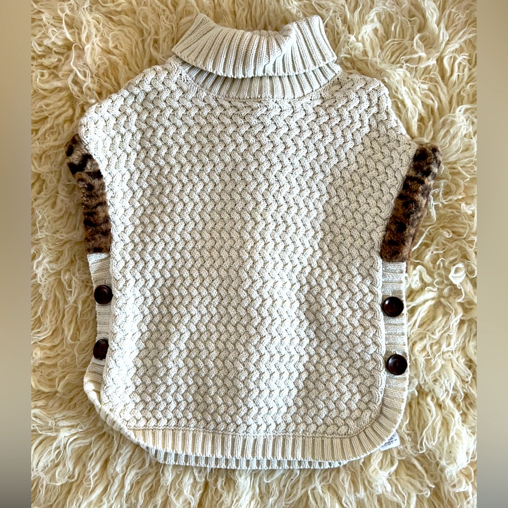Knit Sweater Girl Faux Cheetah Fur Shrug Jacket Sz 7/8White Ivory Dress Coat